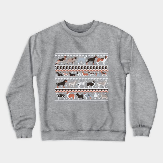 Fluffy and bright fair isle knitting doggie friends // brown orange white and grey dog breeds Crewneck Sweatshirt by SelmaCardoso